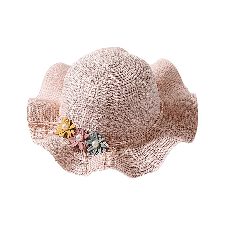 Летняя детская пляжная шляпа для девочек, милые цветочные детские шляпы от солнца, ручная работа, соломенная волна, широкие полями, Детские летние шапочки, летняя шляпа в стиле кэжуал, Кепка - Цвет: A2