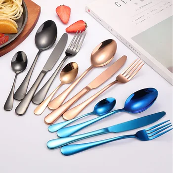 

24Pcs/Set Colorful Dinnerware Set 304 Stainless Steel Cutlery Set Kitchen Mirror Gold Tableware Set Knife Fork Spoon Dinner Set