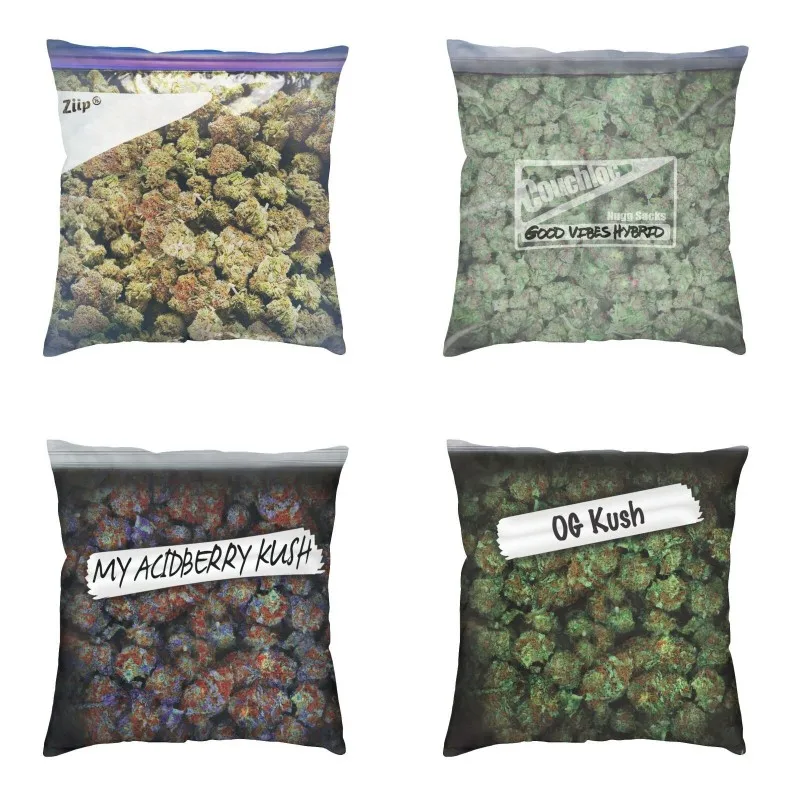 Weed Zip Lock Cannabis Extra Large Dank Cushion Cover Soft Kush Flower Throw Pillow Case Sofa