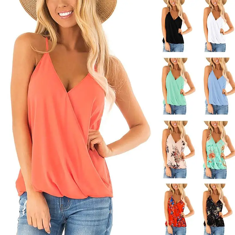 Женский топ без рукавов с цветочным принтом и V-образным вырезом 2020 | Женская