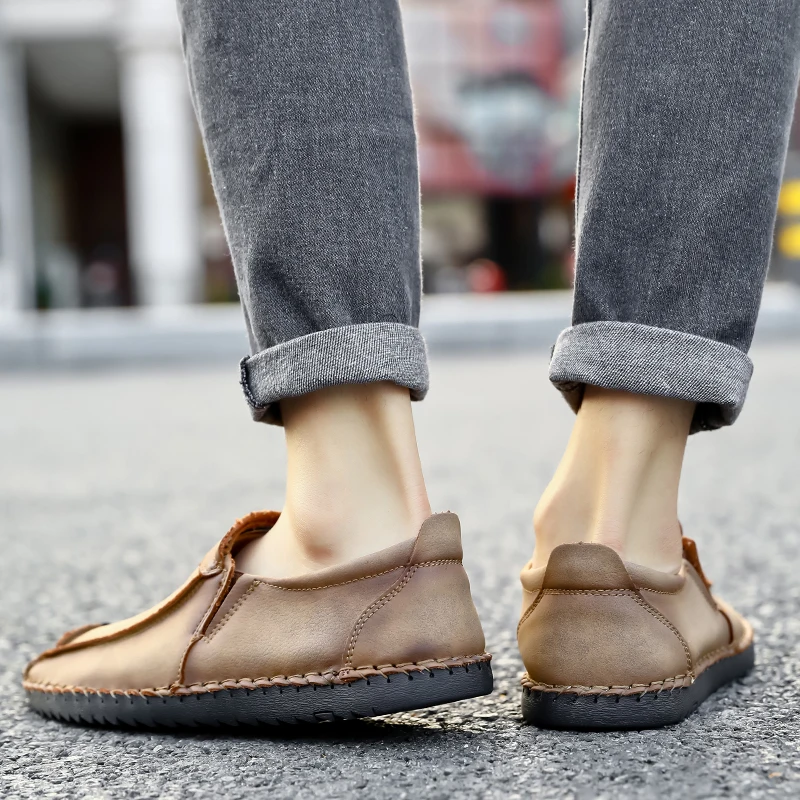 Casual authentic men's shoes leather waterproof and comfortable spring and autumn quality driving shoes large size 48