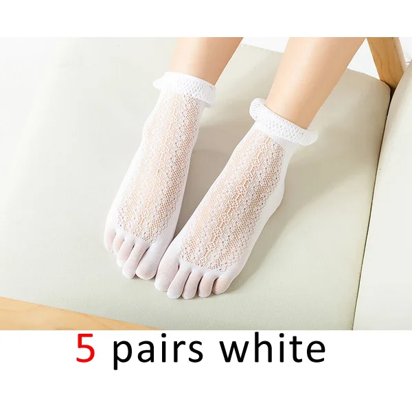 VERIDICAL 5 пар/лот, нейлоновые женские носки с пятью пальцами, тонкие дышащие шелковые носки с сеткой, модные шелковые носки meias feminino sokken - Цвет: Белый