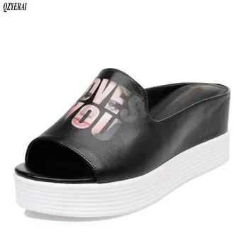 

2020 Spring summer, natural leather women's slippers painted sandals real cowhair shoes size 34-40