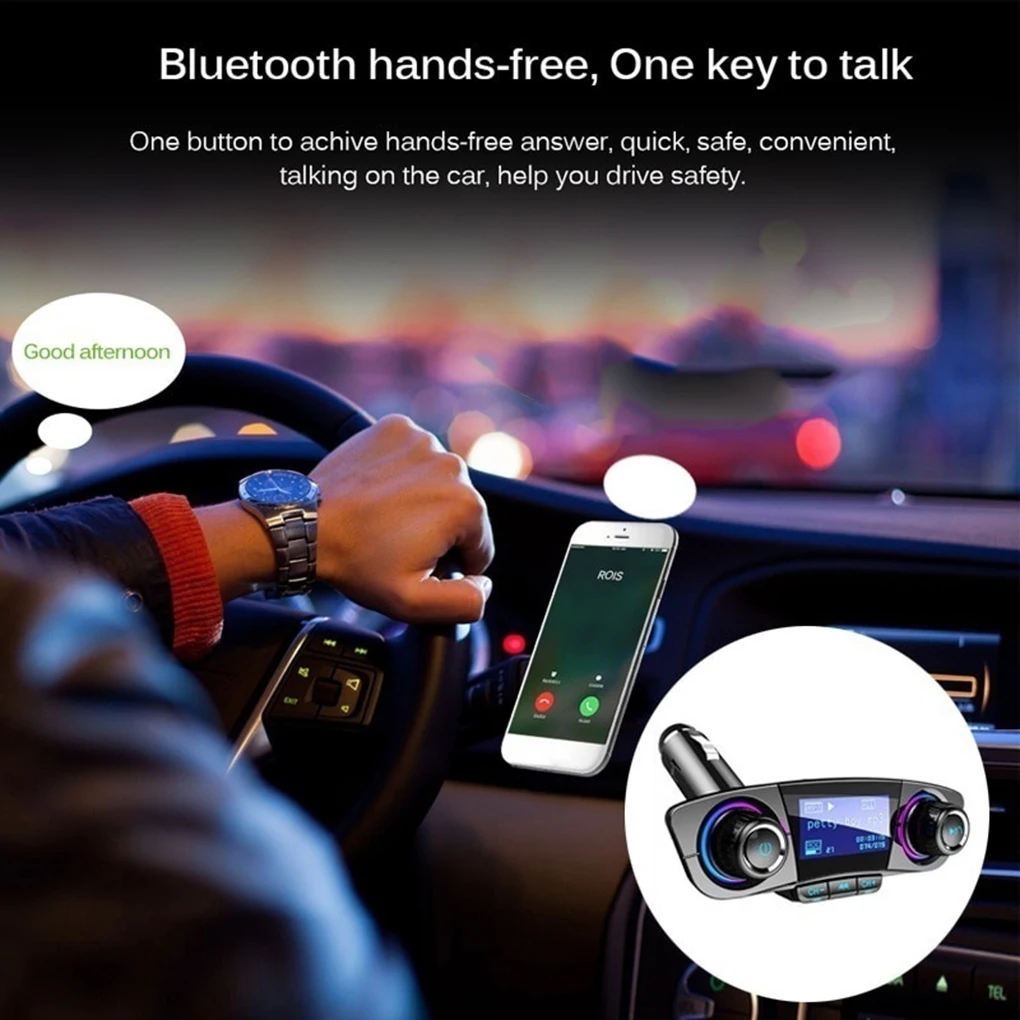 Автомобильный MP3-плеер с ЖК-экраном 1,3 дюйма, Bluetooth, громкая связь, динамик, 2 USB порта, зарядное устройство, управление эквалайзером
