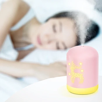 

340Ml Christmas White Deer Air Humidifier Essential Oil Diffuser For Home Car Aromatherapy Aroma Diffuser With Lamp Pink