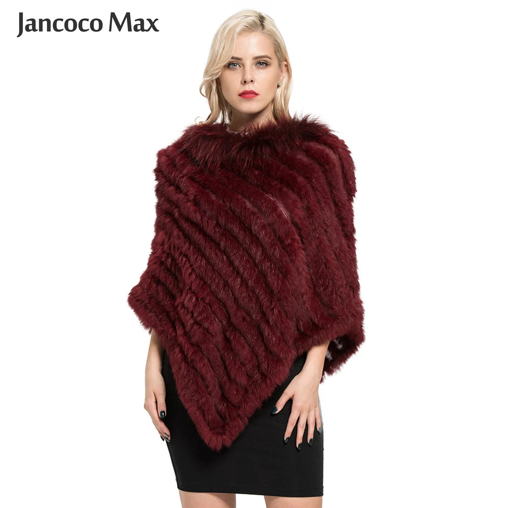 Jancoco Max 2019 Новое поступление Настоящее кроличье меховое Вязаное пончо воротник из