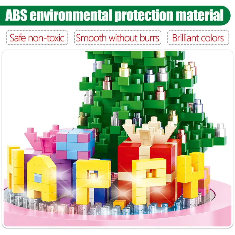 Дешево Лоз мини блоки DIY Санта Клаус Рождественская елка Снеговик Строительные кирпичи с светомузыкальный проектор Развивающие игрушки для детей ...