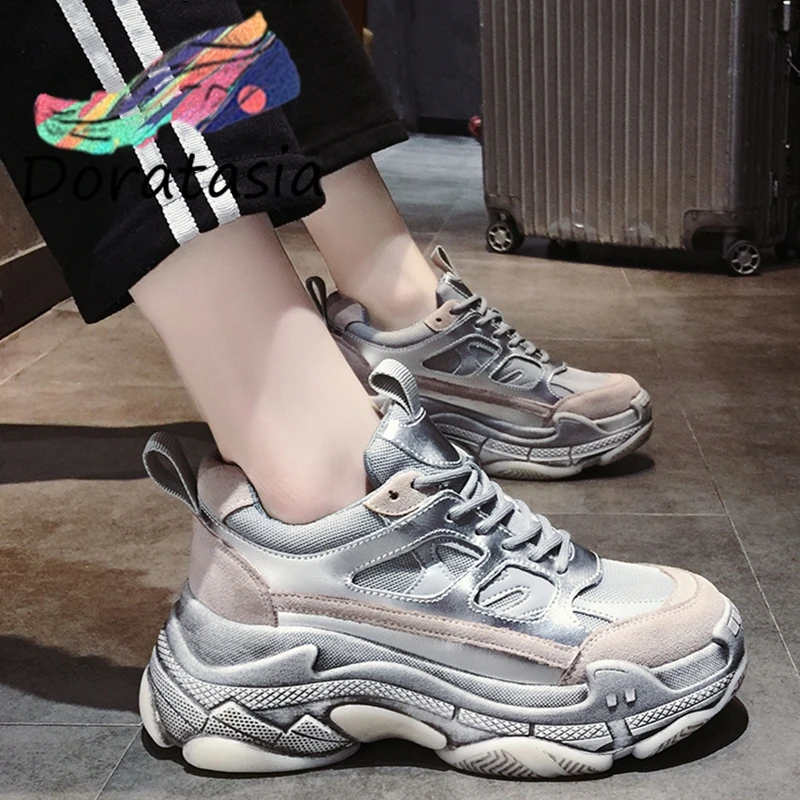 DORATASIA New INS Hot Ladies Fashion Dirty Style Sneakers Women Fashion Dad Shoes Woman mixed-color Platform Sneakers Female