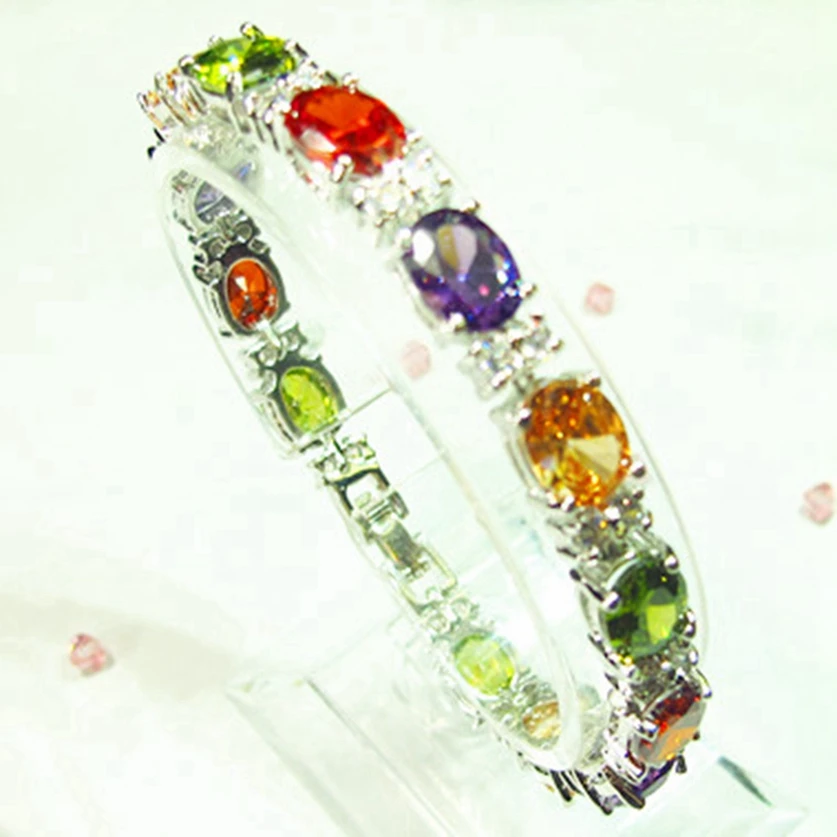 Fleure Esme Punk Wedding charms bracelets for women dropshipping Morganite Red Purple Peridot Cubic Zirconia Rhodium Plated R667 | Украшения