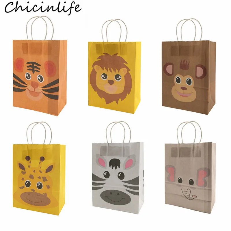 

Chicinlife 5Pcs Monkey Zebra Tiger Lion Paper Bags With Handles Jungle Party Gift Bag Baby Shower Kids Birthday Party Supplies