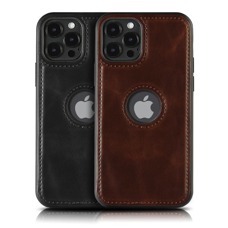 Slim PU Leather Phone Case For iPhone 11 12 13 Pro Max XR XS Max X 7 8 Plus 11Pro Max Business Soft Leather LOGO Hole Back Cover cute iphone 13 mini case