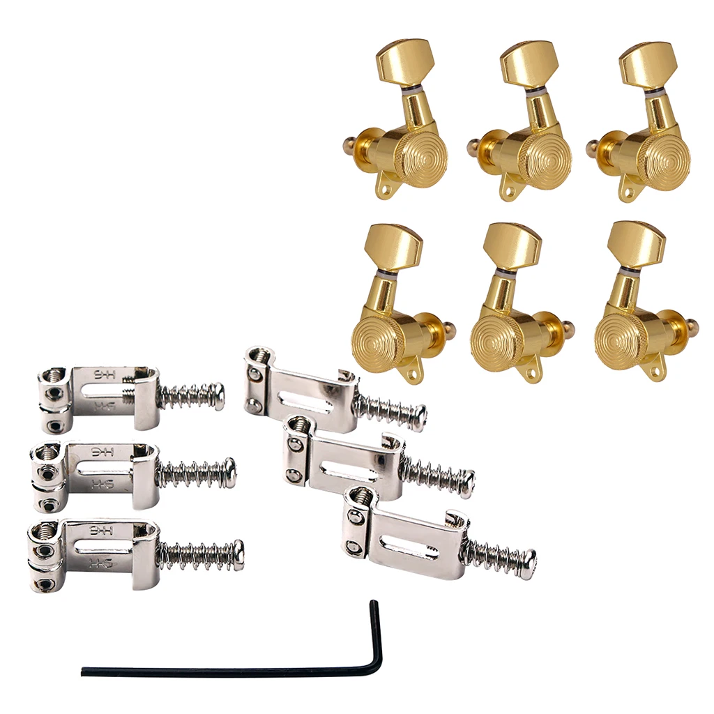 Zinc Alloy Guitar Bridge Saddles+3R3L Guitar Tuning Pegs Tuners for Stratocaster Telecaster Electric Guitar