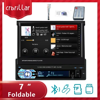 

Crbrillar Car Stereo Audio Radio Bluetooth 1DIN 7" HD Retractable Touch Screen Monitor MP5 Player SD FM USB Rear View Camera