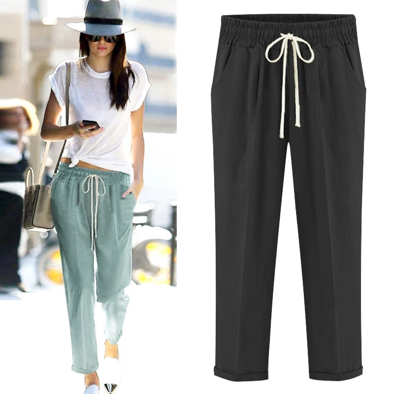 2020 Summer Cotton and Linen Pants Women Plus Size Loose Thin Ankle Length Harem Pants Trousers Women 5XL 6XL