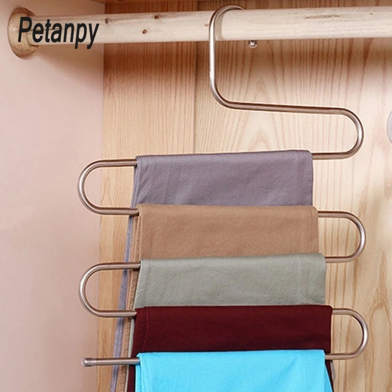 

Trousers Hanger Multifunction Pants Closet Belt Holder Rack S-type Foldable Wardrobe Hanging Bags Socks Organizer