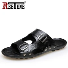 REETENE/Летние повседневные мужские тапочки; нескользящие пляжные шлепанцы для улицы; мужские кожаные сандалии; Zapatos; Брендовые мужские шлепанцы; большие размеры