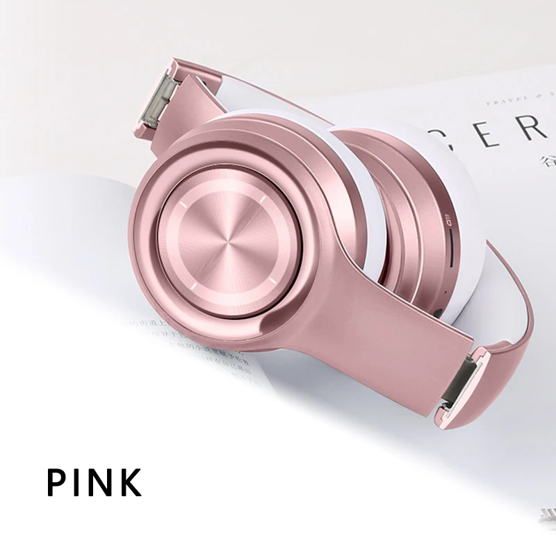 HIFI stereo earphones bluetooth headphone music headset and support TF Card For IPad Mobile Phone - Цвет: Pink