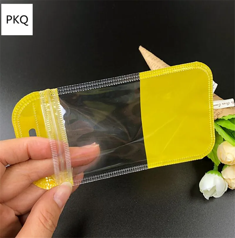 50pcs Colorful Plastic Zip lock Bag With Hang Hole Clear Self Sealing Bag Electronic Products Accessories Packaging Pouch - Цвет: Цвет: желтый