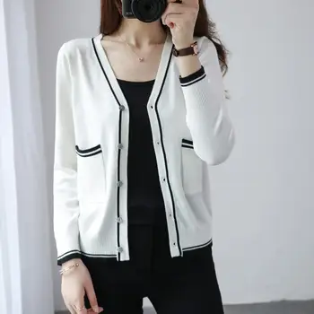 

Knitwear jacket small cardigan spring and summer2020new color-matching V-neck short shawl sweater coat female long-sleeved shirt