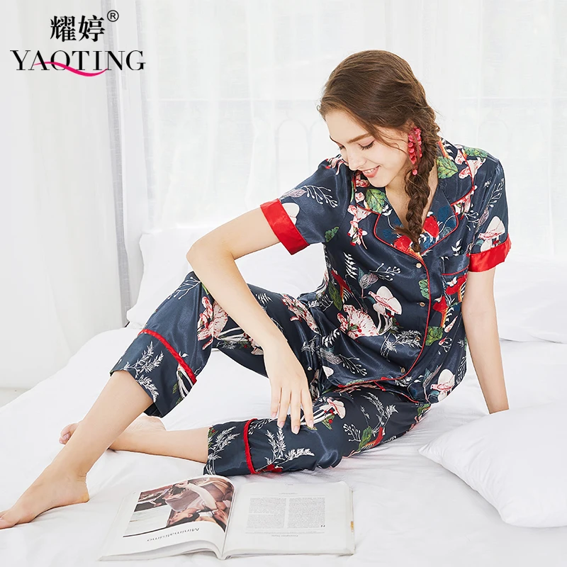 

YAOTING silk pajama lady new summer mushroom short sleeve trousers two-piece suit TZ790