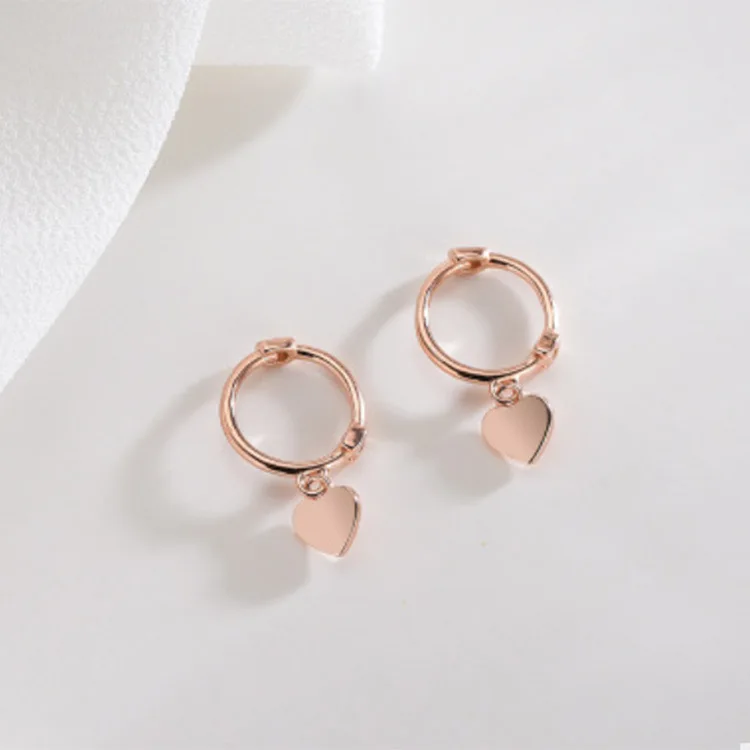 rose gold Серьги-Клипсы из чистого серебра S925 пробы, серьги в форме сердца, серьги для женщин, подарок на Рождество, Новинка - Gem Color: rose gold
