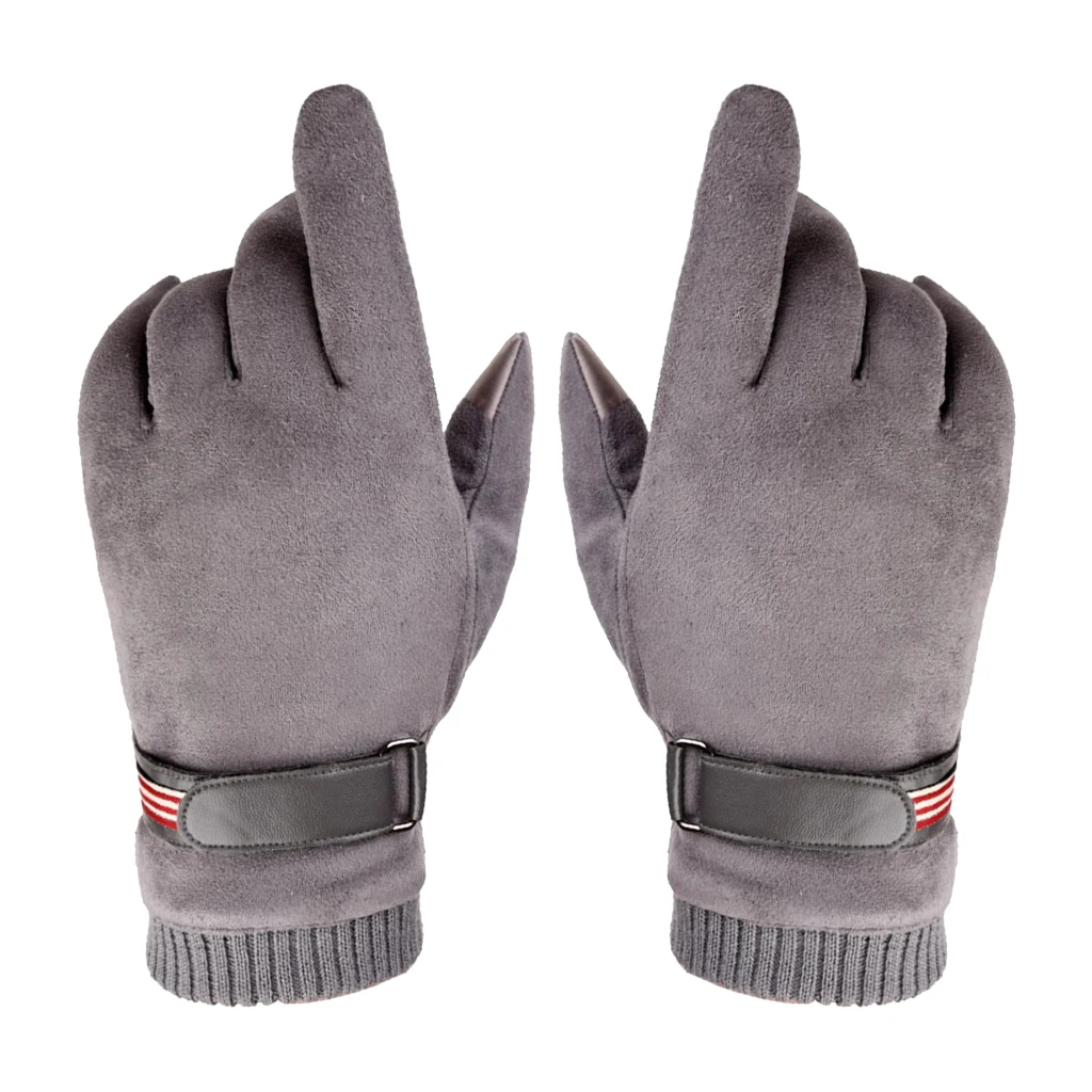 Gray 26 x 11 cm Толстые Мужские Зимние перчатки для холодной погоды, вязаные перчатки, мужские зимние Термические перчатки, ветрозащитные спортивные варежки из искусственной кожи - Цвет: Gray 26 x 11 cm