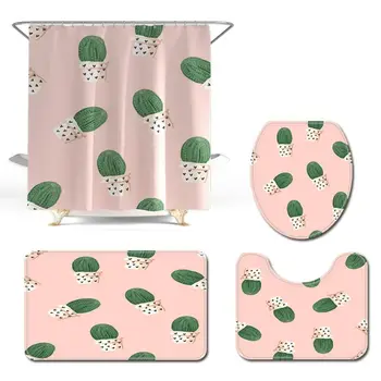 

Fresh Cactus Printed Toilet Floor Mat Non-slip Absorbent Bathroom Mat Bathroom Shower Curtain Rug Set Pedestal Rug Toilet Seat