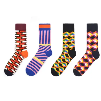 

PEONFLY Colorful Cotton Men's Socks Funny Striped Plaid Geometric Happy Socks Skate Harajuku Graphic Socks For Christmas Gift