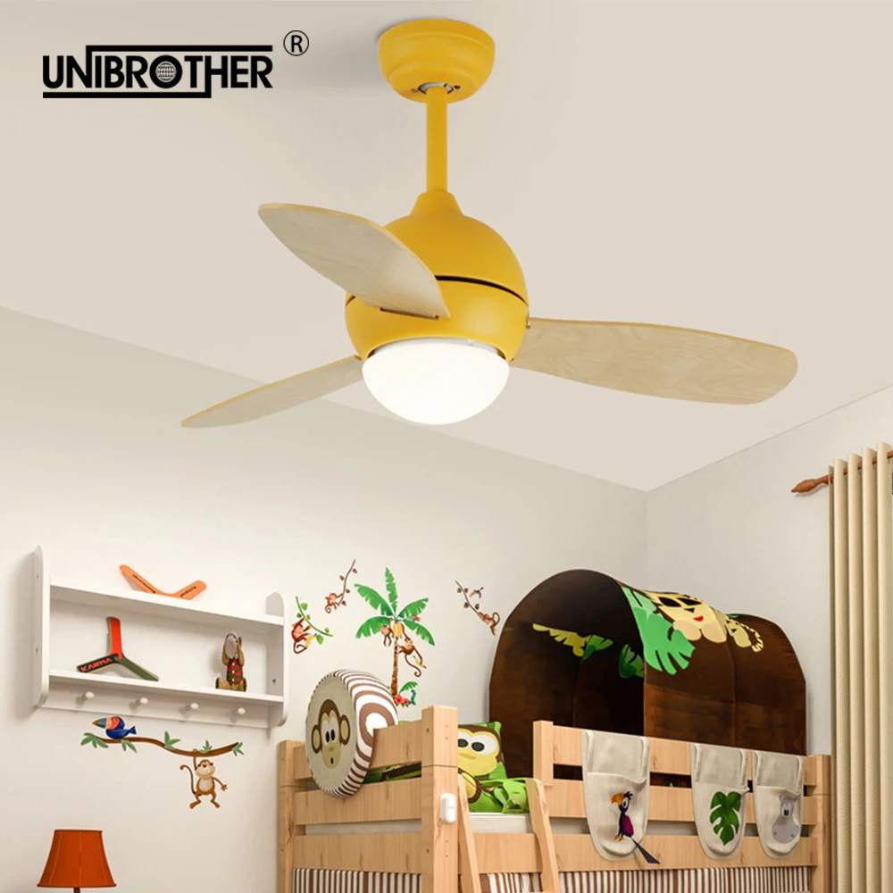 

36 inch Macaron Ceiling fan lamp Remote Control with lights Nordic pendant fans AC Multi color for Restaurant Kid's Room