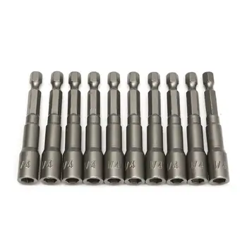 

10pcspc 1/4'' Magnetic Impact Nut Driver Socket Set Metric 65mm Impact Grade Magnetic Nut Setters Hex Shank Drill Bit Adapter