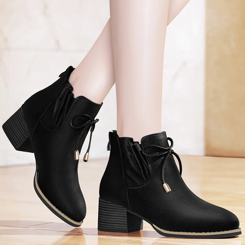 

Gucci Tianlun 8756 Data 1 round-Toe Lace-up Women's Boots after Zipper Square Heel WOMEN'S Boots Waterproof Platform WOMEN'S Boo