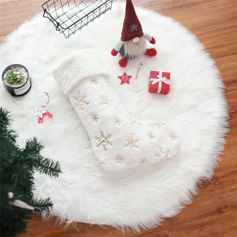 Рождественские чулки, украшения из меха кролика, вышитые бисером, рождественские чулки, подвесное украшение на елку