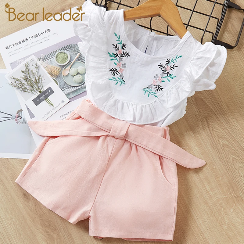 Bear leader/комплекты одежды для девочек, летний модный комплект для девочек, Детский комплект с цветочным принтом, топ+ шорты, 2 предмета, для 3-7 лет