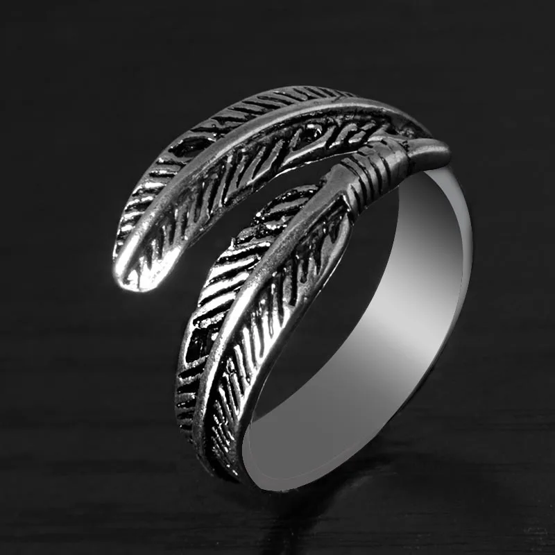 antique silver Изменяемое мужское изысканное женское Новое изящное Ретро регулируемое серебряное кольцо с перьями для пары вечерние подарки - Цвет основного камня: antique silver