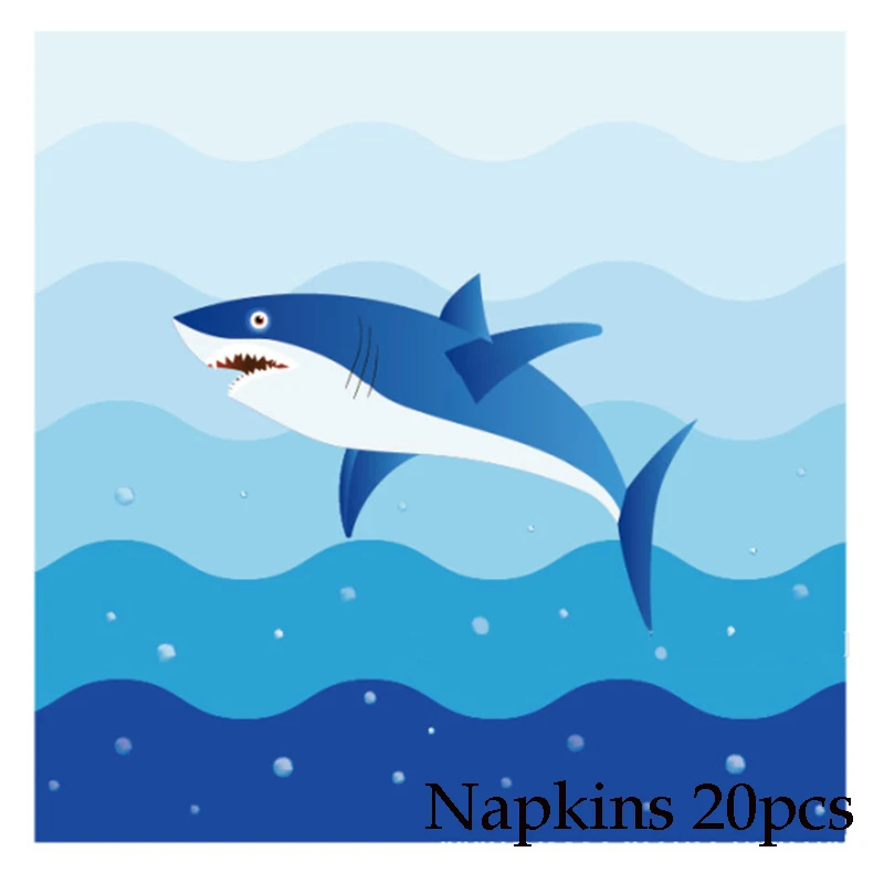napkin 20pcs Акулья тема День рождения поставки бумажные тарелки и стаканы салфетка воздушный шар для Бэйби Шауэр Декор Свадебная вечеринка одноразовая посуда - Цвет: napkin 20pcs