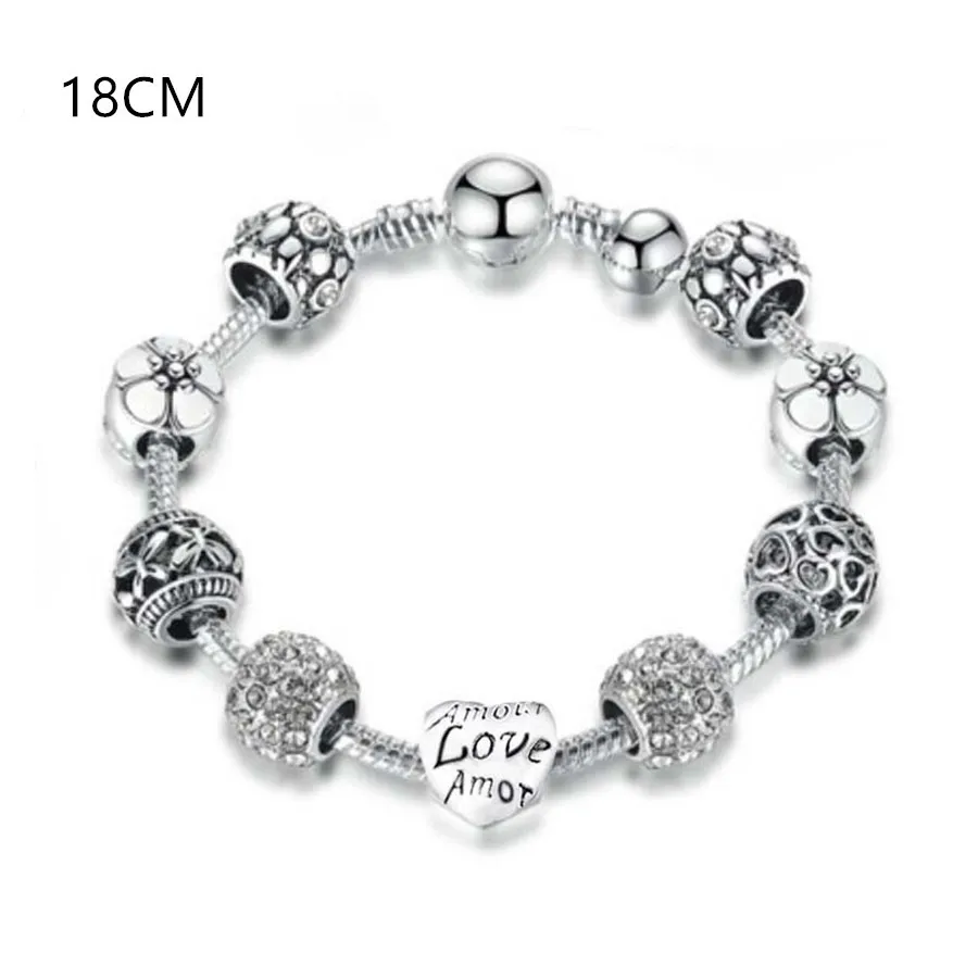 18cm-Silver Модный браслет в форме сердца из бисера для женщин и девушек, ручная работа, цепочка из змеиных костей, браслеты, очаровательные ювелирные изделия - Окраска металла: 18cm-Silver