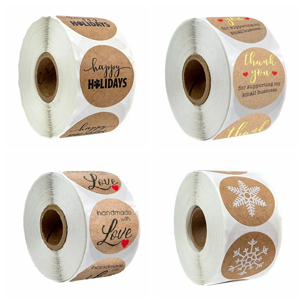 1Inch Natural Kraft Paper Thank You Stickers seal labes Print gift Packaging stationery sticker 50 Labels Per Roll afbeelding