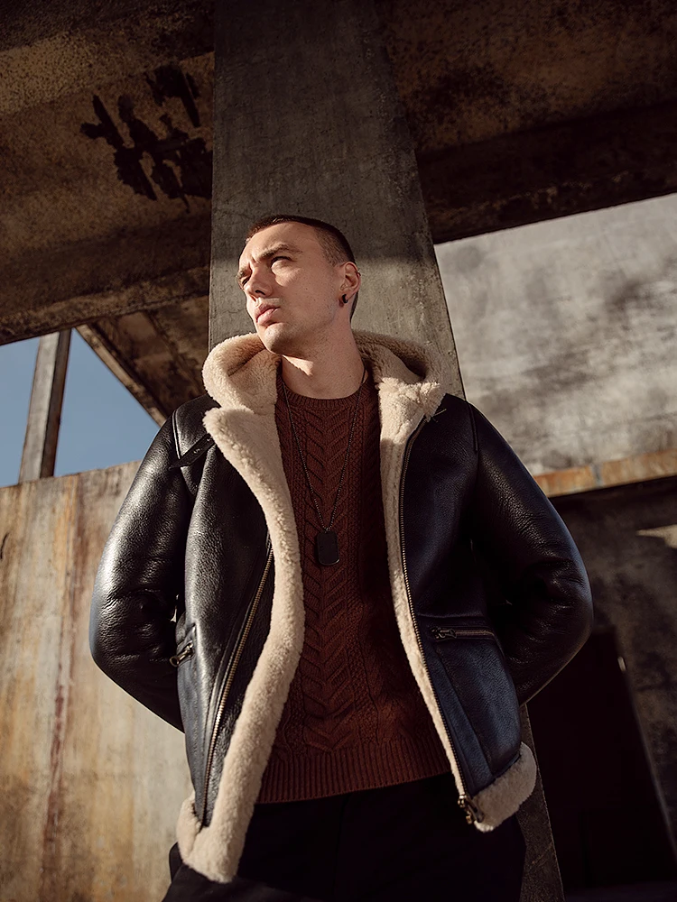 New Lamb Shearling Hooded Motorcycle 