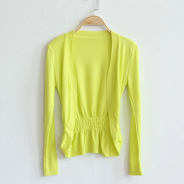 yellow green Женские весенне-Летние Осенние вязаные маленькие свитера с шалью женские кардиганы с длинными рукавами женская одежда с свитером - Цвет: yellow green