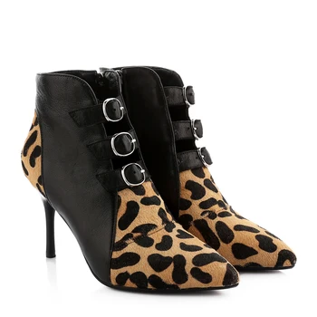 

INS HOT Women boots natural leather ankle boots for women Sheepskin + horsehair upper Leopard Women's shoes Spring and Autumn