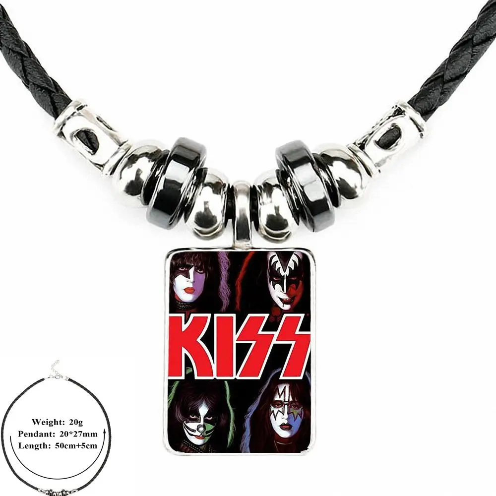 Рок-Группа Kiss США для женщин девочек ручной работы Черная кожа бисера Подвеска ручной работы стекло длинное колье, ювелирное изделие хорошее состояние