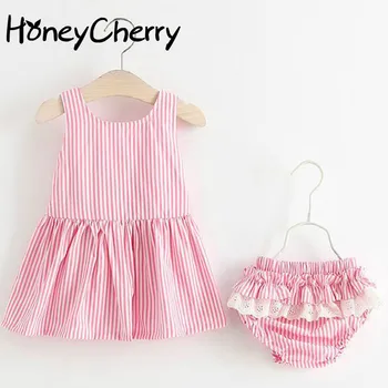 

Summer Girls Set Solid Color Back Generation Bow Striped Skirt with Trousers 2-Piece Set toddler girl clothes