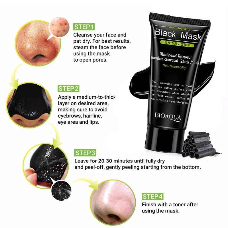 Deep Cleansing bamboo charcoal blackhead remover black mask ance treatment peel off black mask 2