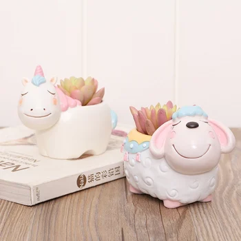 

Cartoon Animal Flower Pot Succulents Planter Resin Geometric Home Garden Cactus Planter corgi rabbit sheep Hedgehog Flowerpot