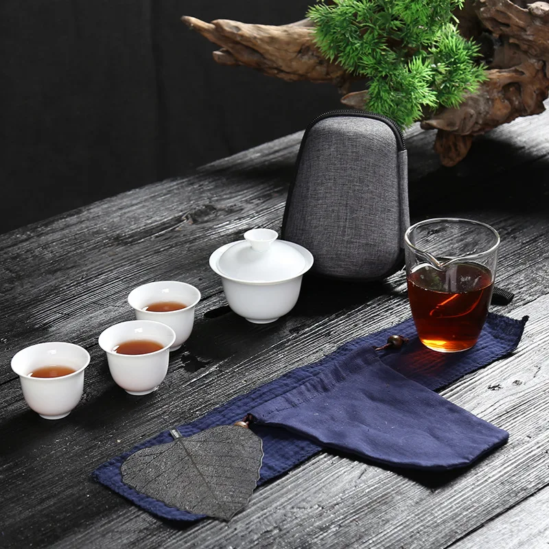 Керамическая Gaiwan, чайная чашка для китайского кунг-фу, дорожный чайный набор, посуда для напитков с сумкой для путешествий, B33 - Цвет: 05