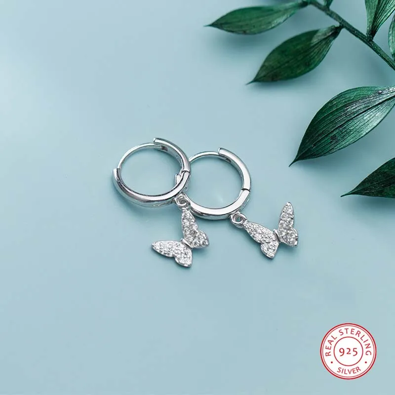 

Butterfly Huggie Small Hoop Earrings with Charm Crystal Zircon Circle Earing 925 Sterling Silver Earring for Women Ladies Girl