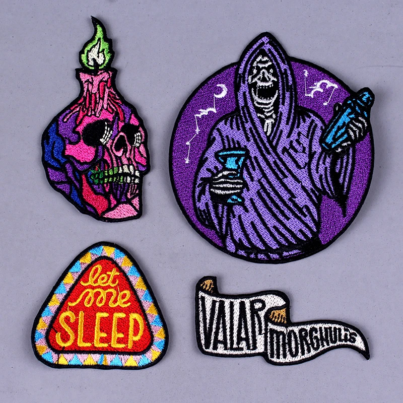 Pulaqi Grim Reaper Skull Patch For Clothes Hippie Biker Iron On Patches For Clothing Metal Bands Embroidered Stripes Badges F Patches Aliexpress