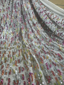 

Nigerian french net Lace Sat-56.6827 Embroidered Cord Lace Fabric with full beads for bridal dress