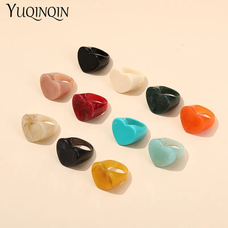 Trendy Colorful Big Heart Rings For Women Fashion Jewelry Resin Acrylic Geometric Punk Finger Rings For Girls Party Gifts ring set gold color rings finger ring gold color ring sparkling heart ring adjustable rings