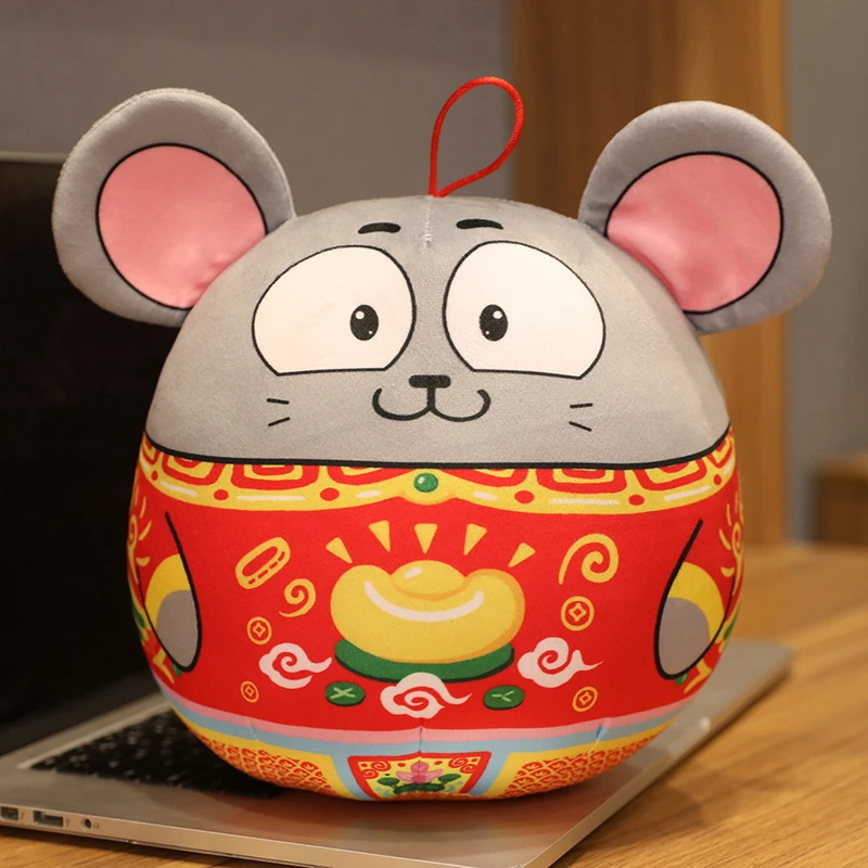 1PC 25CM New Year Round Shape Plush Rat Year Mascot Toy Plush Red Mouse Pendant Soft Doll Party Home Decoration Gift - Цвет: B